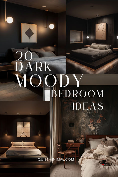 Whether you're captivated by rich color palettes, minimalist designs, or eclectic accents, we offer inspiration and tips to curate a space that radiates warmth, comfort, and style. Let us guide you on a journey to create the perfect retreat for your peaceful evenings. #DarkMoodyBedroom #CozyNights #TranquilSanctuary #BedroomInspiration #WarmthAndComfort Gentlemans Bedroom Ideas, Men’s Bedroom Master, Black Cosy Bedroom, Cozy Black Bedroom Ideas, Small Dark Moody Bedroom, Modern Bachelor Bedroom, Dark Sophisticated Bedroom, Masculine Bedroom Accent Wall, Dark Male Bedroom