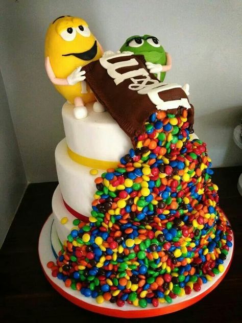 Found your next birthday cake! I'm so doing this! M &M's of course the inside of cake has to be chocolate - http://teacakecafe.net/ Dolci Harry Potter, Kue Disney, Nerdy Wedding Cakes, M&m Cake, Funny Birthday Cakes, Peanut Butter Frosting, Crazy Cakes, Banana Chocolate Chip, Deilig Mat