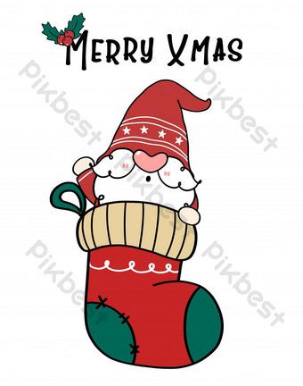 cute santa gnome in christmas sock, merry xmas. cartoon doodle drawing flat vector Cute Christmas Gnomes, Socks Drawing, Christmas Gnomes, Christmas Poster, Fabric Panel, Digital Print Fabric, Christmas Socks, Merry Xmas, Christmas Gnome