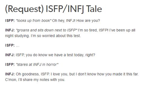 ISFP + INFJ Infj X Isfp Relationships, Isfp And Infj Relationship, Isfp Facts, Isfp And Infj, Isfp X Infj, Mbti Humor, Isfp Relationships, Isfp Personality, Infj Relationships