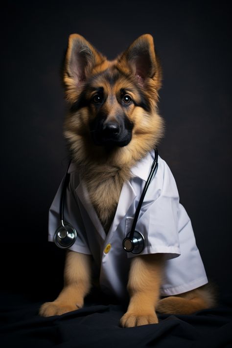 a photography of a german shepherd dog resting in the warm sand of the beach. Veterinary Doctor Wallpaper, Vet Pictures, Pet Costumes For Dogs, German Shepherd Care, German Shepherd Memes, Dog Doctor, Medical Profession, Trust And Loyalty, A Vet