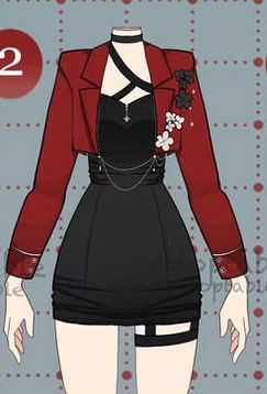 Red And Black Striped Dress, Red Anime Outfit Female, Edgy Anime Outfits, Cute Casino Outfit, Red Dresses Drawing, Female Outfit Ideas Drawing, Anime Dress Ideas, Hazbin Hotel Outfit Ideas, Scythe Poses Drawing Reference