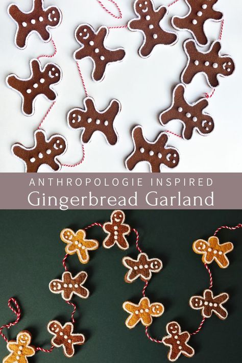 Our DIY Anthropologie inspired gingerbread garland. Anthropologie Christmas Decor, Gingerbread Garland, Anthropologie Christmas, Winter Garland, Christmas Country, Gingerbread Diy, Faux Christmas, Diy Christmas Garland, Gingerbread Crafts