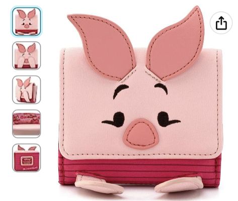 Faux leather outer Wipe with damp cloth. Imported. Dimensions: W: 4.25" X H: 3.25" This vegan leather wallet includes debossed, embroidered, applique, interior lining and metal plaque details. Piglet's little hands are actually magnetic and you can cover his eyes, or see them. Tas Lv, Disney Wallet, Winnie The Pooh Piglet, Cow Print Wallpaper, Disney Souvenirs, Pooh Piglet, Loungefly Bag, Disney Bag, Loungefly Disney