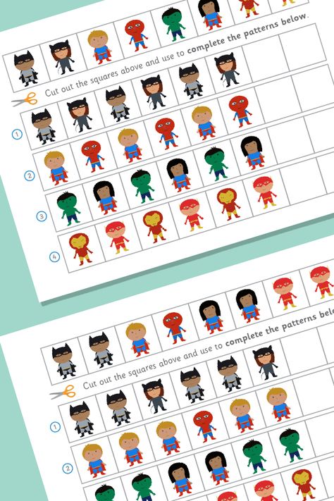 Superhero Worksheets, Superhero Math, Superhero Ideas, Pattern Worksheet, Lesson Planning, Writing Worksheets, Pre Writing, Superhero Theme, 2nd Grade Math