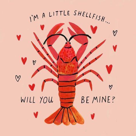 Emily Doliner on Instagram: "Why does Valentine's day bring out my cheesiest jokes? . . . #lobster #crayfish #shellfish #valentinesday #valentinesdayart #availableforlicensing #surfacedesign" Lobster Illustration, Rock Lobster, Cheesy Jokes, Design Posters, Graphic Design Posters, Valentines Cards, Surface Design, Painted Rocks, Placemats