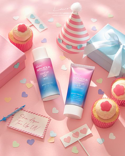 SUNPLAY SKIN AQUA on Behance Product Birthday Photography, Birthday Product Shoot, Birthday Product Photography, Product Photography Food, Waxing Room, Vogue Makeup, Pink Skin Tone, Creative Advertising Photography, Skin Aqua