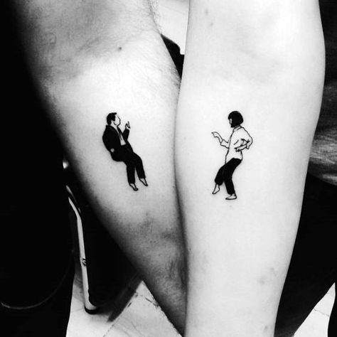 Top 100 Best Matching Couple Tattoos - Connected Design Ideas Fiction Tattoo, Pulp Fiction Tattoo, Couple Instagram, Dance Tattoo, Tattoo Couple, Tattoo Zeichnungen, Matching Couple Tattoos, Instagram Tattoo, John Travolta