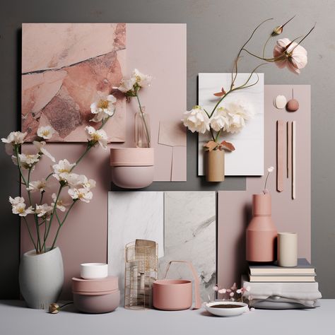 Blush Pink Mood Board, Earth Tones Palette, Interior Design Vision Board, Spring Interior Design, Pink Story, Mood Board Interior, Interior Design Drawings, Material Board, Furniture Packages