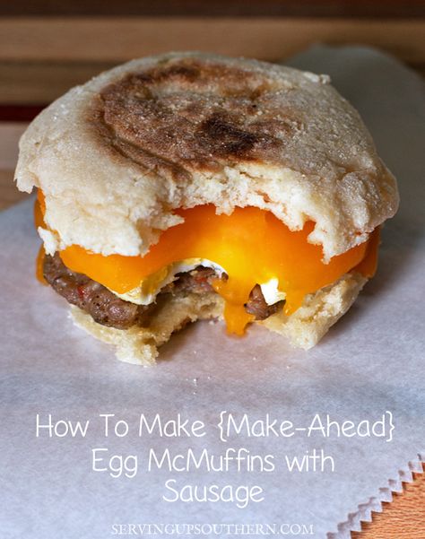 Egg Mcmuffin Recipe, Sausage And Egg Mcmuffin, Sausage Mcmuffin, Egg Mcmuffin, Sausage Bake, Healthy Eggs, Break Fast, Canadian Bacon, Sausage Patty