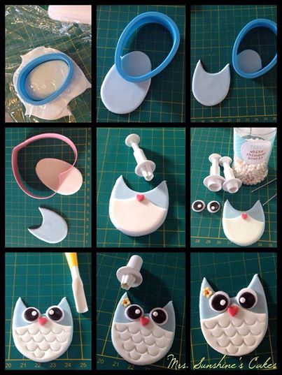 Fondant Owl tutorial Fondant Owl, Kue Fondant, Owl Tutorial, Owl Cakes, Owl Cupcakes, Projek Menjahit, Owl Cookies, Owl Cake, Fondant Animals