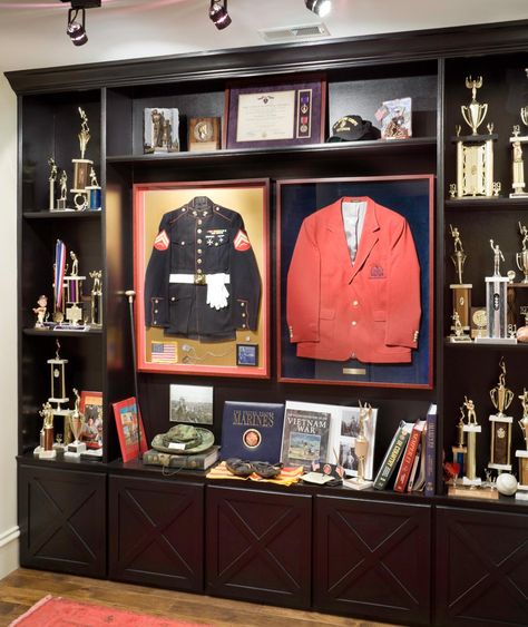 career: #5 Trophy Wall Design, Trophy Case Ideas, Military Memorabilia Display, Trophy Display Ideas Shelves, Trophy Wall Display Ideas, Memorabilia Display Ideas, Trophy Display Ideas, Mancave Diy, Trophy Display Case