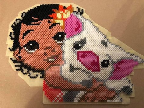 perler beads of moana and pua Moana Perler Beads, Moana Perler Bead Patterns, Barbie Perler Bead Patterns, Perler Bead Patterns Disney, Disney Hama Beads Pattern, Pokémon Perler Beads, Disney Perler Bead Patterns, Big Perler Bead Patterns, Disney Perler Beads