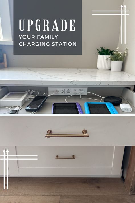 Hidden Kitchen Outlets, Charging Station Cabinet, Family Charging Station, Charging Station Kitchen, Charging Station Drawer, Electronic Charging Station, Cabinet Outlet, Docking Drawer, Kitchen Outlets