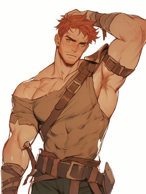 Adventure Poses Drawing, Buff Guy Drawing Reference, Chest Hair Reference, Blonde Guy Character Design, Muscular Male Reference, Muscular Male Body Reference Poses, Buff Men Reference Drawing, Ginger Boy Art, Buff Men Art