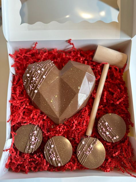 Breakable Chocolate Heart, Breakable Chocolate, Heart Chocolate, Wooden Mallet, Gender Reveal Party Theme, Valentines Gift Box, Chocolate Easter Bunny, Chocolate Covered Treats, Covered Oreos