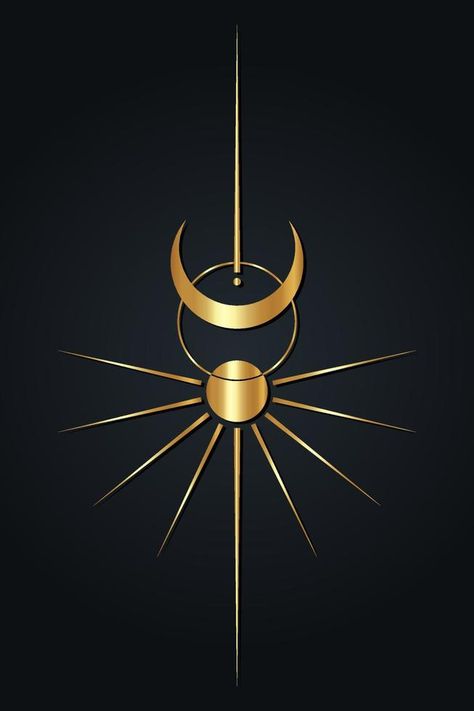 Sun and moon vintage luxury clipart. Wicca golden logo. Mystical Sacred geometry, magic pagan Wiccan goddess and god symbols. Vector gold sign illustration isolated black background, background, #ad, #black, #moon, #Ad Sun And Moon Vintage, God Symbols, Wiccan Goddess, Holy Symbol, Vintage Photo Editing, Moon Vintage, Sign Illustration, Moon Logo, Sun Logo