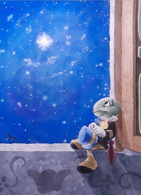 Wishing Upon A Star, When You Wish Upon A Star, Jimney Cricket, Stationary Art, Wish Upon A Star, Star Illustration, Artistic Wallpaper, Character Sheets, Disney Art Drawings