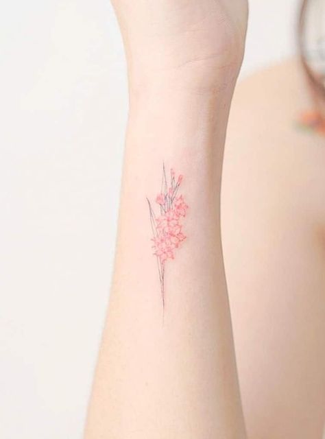 Edelweiss Tattoo, Gladiolus Flower Tattoos, Tattoo Klein, Gladiolus Tattoo, Flower Language, Gladiolus Flower, Petite Tattoos, Birth Flower Tattoos, Flower Meanings