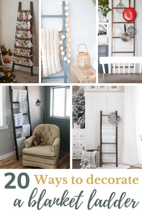 Making A Blanket Ladder, Blanket Ladder Christmas Decor, Wall Ladder Decor, Ladder Decor Living Room, Blanket Ladder Ideas, Decor Ladder, Blanket Ladder Decor, Dorm Blanket, Quilt Ladder