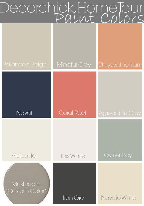 Well, finally after 4 long years, I have put together a paint colors used in our home post! I think I promised one last year too. But 2014 won. Sorry for the delay, but I’m happy and content with thes Coral Bedroom, Balanced Beige, Interior Paint Colors Schemes, Mindful Gray, Agreeable Gray, Best Paint, Paint Color Schemes, Oyster Bay, Best Paint Colors