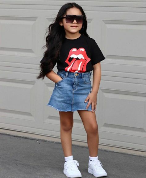 Denim Skirt Outfit, Girls Denim Skirts, Trendy Kids Outfits, Girls Denim, Skirt Outfit, Band Tees, Trendy Outfits, Toddler Girl, Denim Skirt