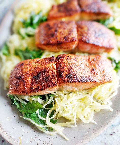 Salmon And Spaghetti, Blackened Salmon Pasta, Salmon Spaghetti, Low Oxalate, Blackened Salmon, Salmon Pasta, Menu Planner, Spaghetti Squash Recipes, Squash Recipes