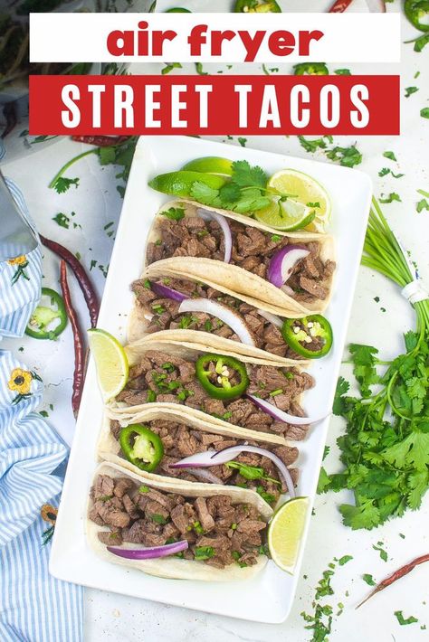 air fryer street tacos Steak Taco, Street Taco Recipe, Delicious Steak, Air Fryer Steak, Carne Asada Tacos, Easy Steak, Steak Tacos, Street Tacos, Beef Stew Meat