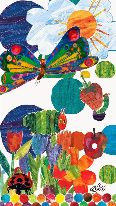 Eric #books Hungry Caterpillar Wallpaper, Caterpillar Wallpaper, Hungry Caterpillar Art, Eric Carle Art, Caterpillar Art, Caterpillar Book, My Little Pony Poster, The Very Hungry Caterpillar, Eric Carle