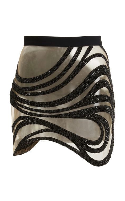 Embroidered Waves Mini Skirt By David Koma | Moda Operandi Unique Skirts Design, Black And White Striped Fabric, Unique Skirts, Crystal Embroidery, David Koma, Striped Fabric, Abayas Fashion, Skirt Design, Couture Collection