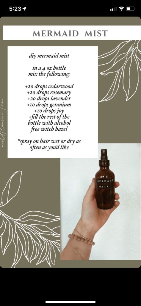 Diy Hair Mist, Essential Oil Beauty, Essential Oils Herbs, Mermaid Diy, Hair Mist, Diy Cosmetics, Mermaid Hair, Young Living, Natural Hair Care