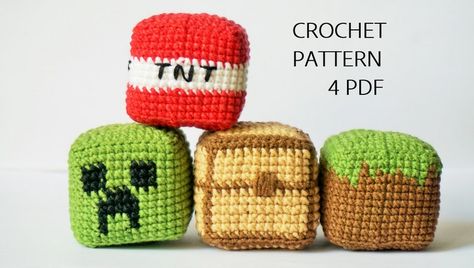 Crochet a Minecraft Steve and Alex, a Herd of Minecraft Sheep and More Patterns To Have Fun With … | KnitHacker Crochet Minecraft Ornament, Minecraft Blocks Out Of Yarn, Crochet Minecraft Steve Free Pattern, Crocheted Minecraft Characters, Crochet Minecraft Plushies, Fortnight Crochet Patterns, Warhammer Crochet Pattern, Creeper Minecraft Crochet, Minecraft Free Crochet Patterns