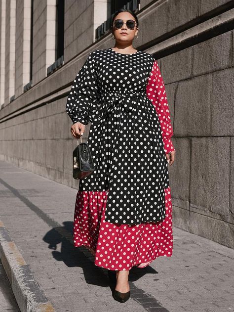 Free Returns ✓ Free Shipping On Orders $49+ ✓. Plus Polka Dot Flounce Hem Belted Dress- Plus Size Dresses at SHEIN. Dresses For Plus Size, Classy And Elegant, Indian Designer Outfits, Belted Dress, Dress P, Elegant Dresses, Plus Size Dresses, Polka Dot, Polka Dots