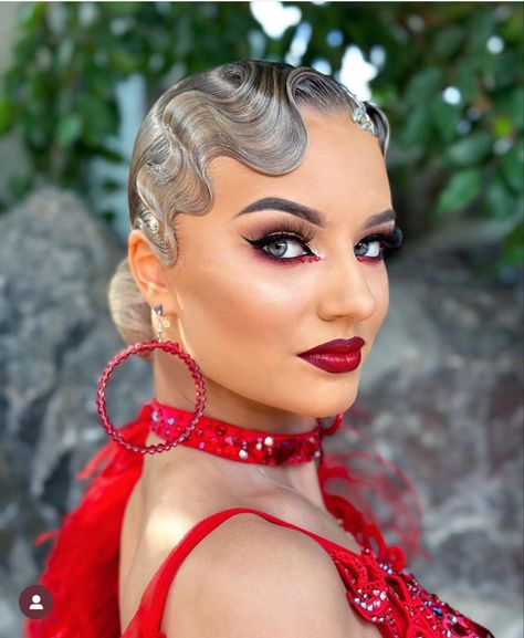 Ballroom Dance Nails, Latin Dance Hairstyles Ponytail, Ball Room Makeup, Latin Hairstyles Dance, Ballroom Dance Makeup Looks, Tango Hairstyle, Ballroom Latin Hair, Ballroom Hair Competition, Ballroom Makeup Latin