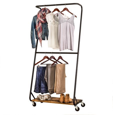 Honey-Can-Do Honey Can Do Rustic Z-Frame Double Bar Garment Rack Black Vintage Concert T Shirts, Rolling Clothes Rack, Metal Clothes Rack, Shoe Shelves, Garment Rack, Black Steel Frame, Hanging Bar, Garment Racks, Clothes Rack