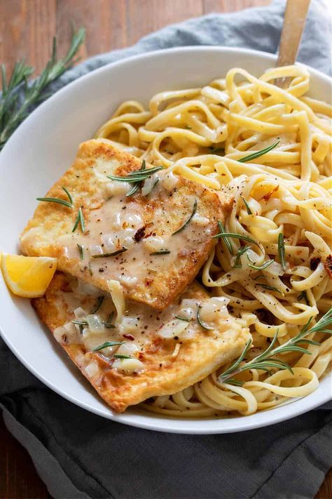 Vegan Tofu Scallopini  - Rabbit and Wolves Rosemary Cream Sauce, Stuffed Tofu, Vegan Seafood, Rabbit And Wolves, Tofu Steak, Vegan Tofu, Tea Ideas, Vegan Italian, Vegetarian Entrees