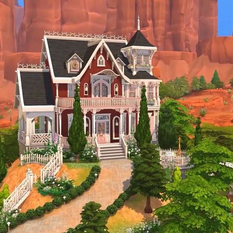 Aveline on Instagram: “❤️ Tiny Hilltop Victorian ❤️ 2 bedrooms, 3 bathrooms ❤️ StrangerVille ❤️ 40x30  Speed build can be found at >>>…” Strangerville Build, Sims 4 Strangerville House, Sims Strangerville, Strangerville House, Sims 4 Strangerville Build, Strangerville House Sims 4, Sims 4 Victorian House, Sims 4 Strangerville, Sims Architecture