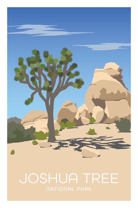 Joshua Tree National Park poster Joshua Tree Art, Neon Art Painting, Barn Quilt Designs, California National Parks, National Park Posters, Joshua Tree National Park, National Parks Trip, Tree Illustration, Modern Vibe