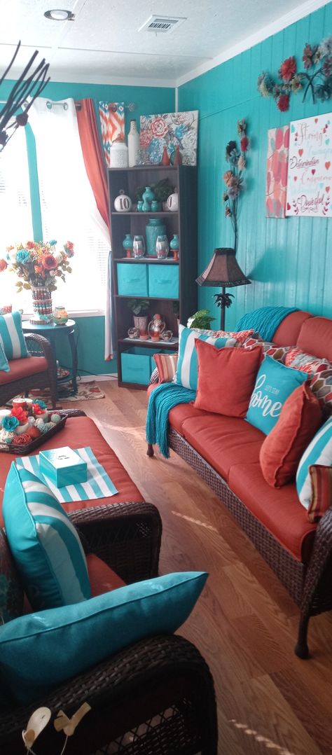 Turquoise Walls, Burnt Orange, Decorating Tips, Patio Furniture, Chaise Lounge, Lounge, Couch, Orange, Patio