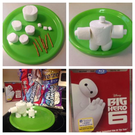 Big Hero 6 treats... Large, medium & small marshmallows & pretzel sticks make for a fun treat to watch the movie. Cody B Loveland Big Hero 6 Food Ideas, Big Hero 6 Recipes, Big Hero 6 Party Food, Big Hero 6 Food, Big Hero 6 Crafts, Big Hero 6 Birthday Party, Big Hero 6 Movie Night, Big Hero 6 Birthday Party Ideas, Disney Snacks Diy