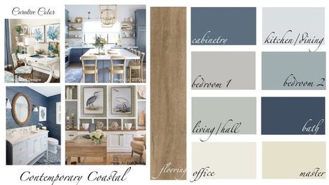 Contemporary Coastal Interior Paint Color Palette | Etsy in 2021 | Coastal interiors, Contemporary coastal, Interior paint color palette Blue Interior Paint, Interior Paint Color Palette, Interior Paint Color, Coastal Paint, Lake Theme, Coastal Interior, House Color Palettes, Farmhouse Paint, Contemporary Coastal