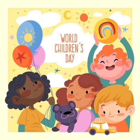 Childrens Day Illustration, Children's Day Poster, International Children's Day, Valentine's Day Poster, Illustration Art Kids, School Illustration, Free Activities For Kids, Happy Children's Day, Free Greeting Cards