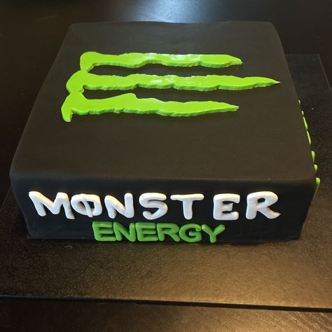 Monster Energy cake                                                                                                                                                     More Monster Energy Cake, Monster Energy Drink Logo, Bike Cakes, Monster Energy Girls, Monster Crafts, Energy Logo, Monster Energy Drink, Monster Cake, Cool Birthday Cakes