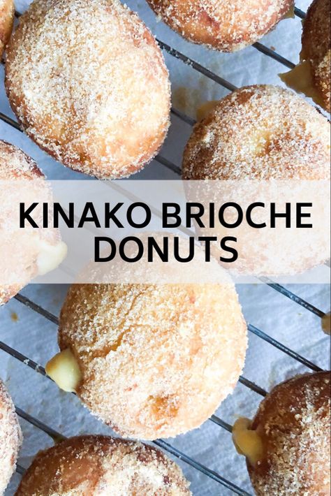 Overnight brioche dough donuts and easy pastry cream get a Japanese twist with kinako - roasted soybean flour. #recipes #japanesefood #desserts Japanese Donuts Recipe, Kinako Cookies, Easy Pastry Cream, Overnight Brioche, Japanese Donuts, Easy Pastry, Brioche Donuts, Donut Ideas, Japanese Pastries