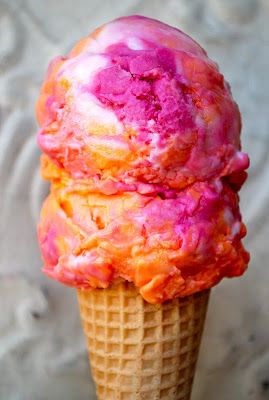 Two-scoops of delicious orange & pink colored ice cream. Sherbet Ice Cream, Rainbow Sherbet, Frosé, Waffle Cone, Ice Blocks, Ice Cream Popsicles, Cream Desserts, An Ice Cream, Food Drinks