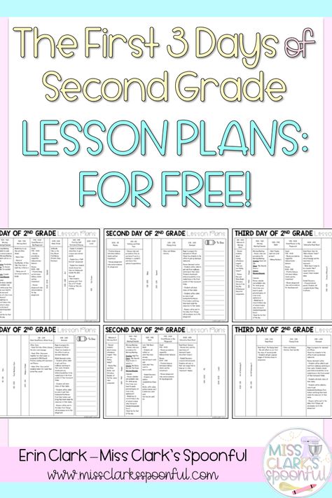 I'm excited to share these exclusive First 3 Days of Second Grade Lesson Plans with you! Using these plans, you'll be able to share back to school mentor texts, establish classroom rules and expectations, and teach important routines and procedures. Become a Miss Clark's Spoonful insider and grab these FREE lesson plans to use during your first week of school! #firstdayofschool #firstdayofschoollessonplans #secondgradeteacher #lessonplans #secondgrade #secondgradelessonplans #missclarksspoonful First Week Of 2nd Grade Lesson Plans, 2nd Grade Math Lesson Plans, First Week Of School Lesson Plans, Second Grade Lesson Plans, Second Grade Lessons, First Week Of 2nd Grade Activities, Second Day Of Second Grade, 2nd Grade 1st Day Of School Activities, First Week Of School Ideas Second Grade