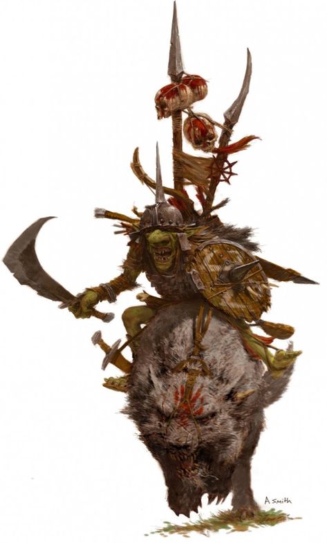 Wolf Rider, Warhammer Fantasy Roleplay, Goblin Art, Fantasy Wolf, Heroic Fantasy, Fantasy Battle, Warhammer Art, Fantasy Races, Fantasy Monster