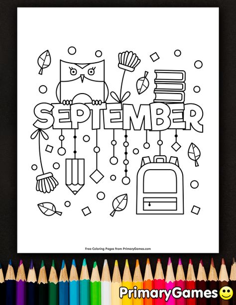 Free printable online Fall Coloring Pages eBook for use in your classroom or home from PrimaryGames. Print and color this September coloring page. Tumblr Coloring Pages, September Colors, Fall Coloring, Apple Activities, Preschool Coloring Pages, Paw Patrol Coloring Pages, Coloring Calendar, Coloring Page Printable, Detailed Coloring Pages