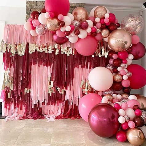 Burgundy Balloons, Rose Gold Balloon Garland, Pink Balloon Arch, Teal Balloons, Gold Balloon Garland, Pearl Balloons, Streamer Backdrop, Balloons Wedding, Birthday Garland