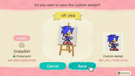 Custom Designs - Animal Crossing: New Horizons Animal Crossing Sonic Design, Mario Theme, Clothes Codes, Acnh Clothes, Acnh Design, Qr Codes Animal Crossing, Animal Crossing Qr, Qr Codes, Indie Games